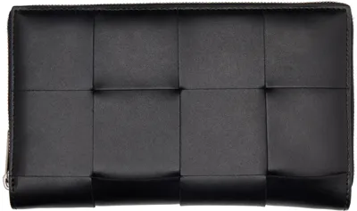 Bottega Veneta Black Zip Around Wallet In 8803 Black-silver