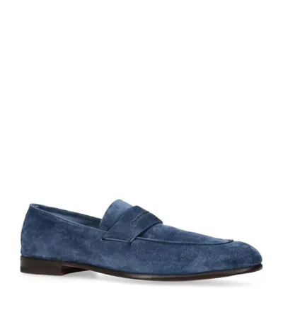 Zegna Men's Lasola Suede-leather Penny Loafers In Dk Blu Sld