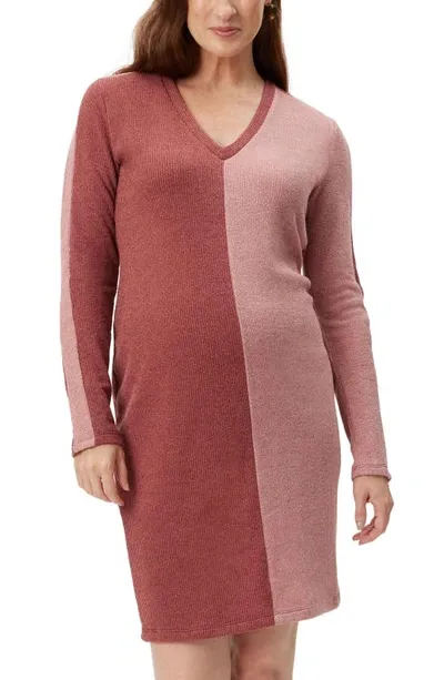 Stowaway Collection Maternity Long Sleeve Colorblock Sweater Dress In Pink