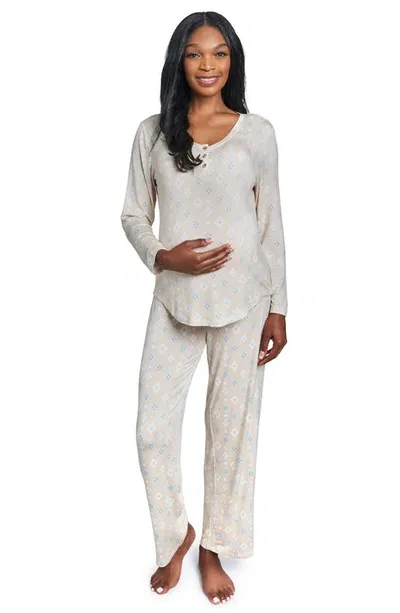 Everly Grey Maternity Laina Top & Pants /nursing Pajama Set In Mosaic