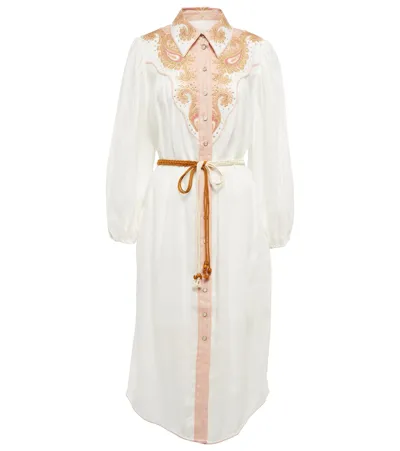 Zimmermann Laurel Embroidered Linen Shirt Dress In Nude