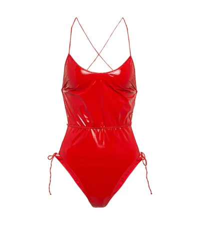 Oseree Oséree Glow Latex Lacé Swimsuit In Red