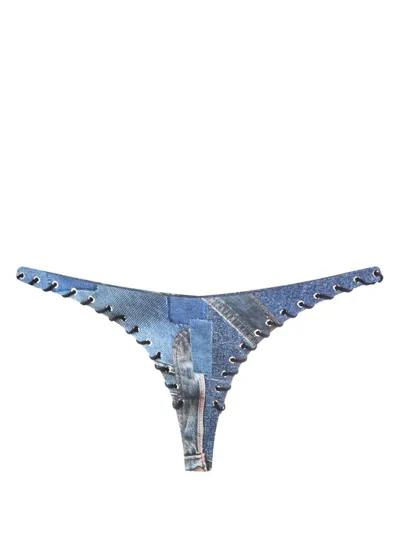 Miaou Blue Rio Denim Print Bikini Bottoms