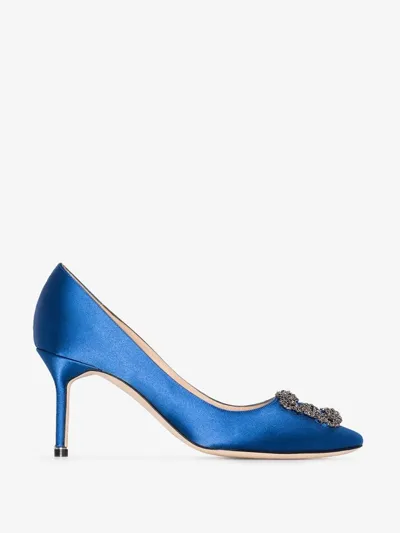 Manolo Blahnik Hangisi 70 Royal Blue Satin Pumps