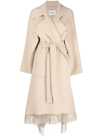 Goen J Fringe-detail Belted Trenchcoat In Brown