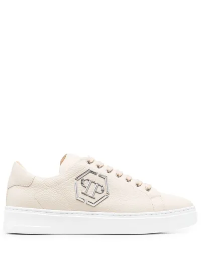 Philipp Plein Low-top Leather Sneakers In Neutrals