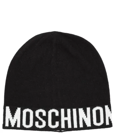 Moschino Logo Knit Beanie In Black