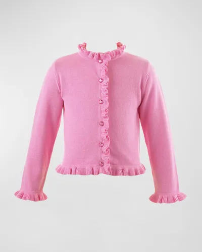 Rachel Riley Kids' Girl's Frill Cardigan In Dark Pink