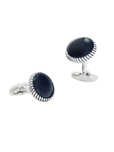 Link Up Onyx Round Cufflinks In Black Silver