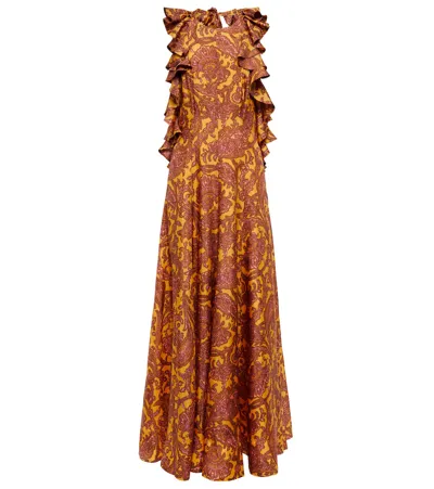 Zimmermann Tiggy Printed Silk Maxi Dress In Yellow