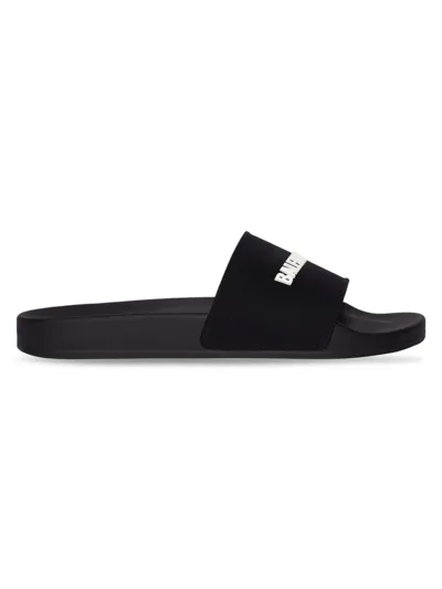 Balenciaga 3d Logo Rubber Pool Slide Sandal In Black White