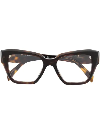 Prada Logo-plaque Glasses In Brown