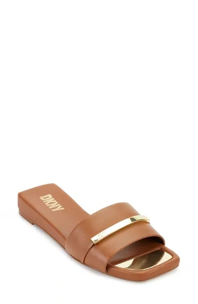 Dkny Alaina Slide Sandal In Dk Cognac