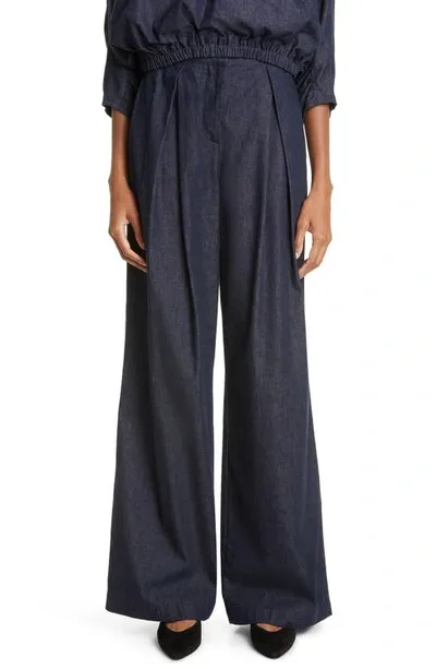 Co Tton Chambray Wide Leg Trouser Jeans In Indigo