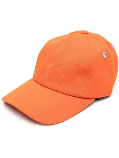 Ami Alexandre Mattiussi Ami De Coeur Embroidery Cap In Orange