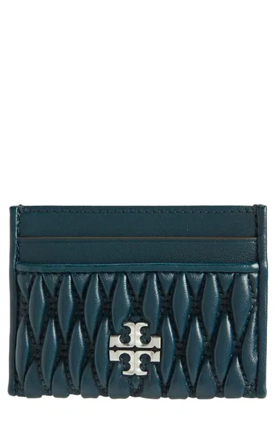 Tory Burch Kira Leather Ruched Card Case In Teal Night