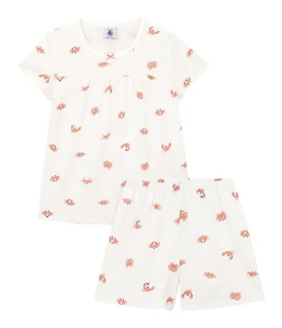 Petit Bateau Kids' Two-piece Pajamas With Crabs In Bianco