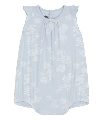 Petit Bateau Babies' Sky-blue Romper With Floral Print In Cielo