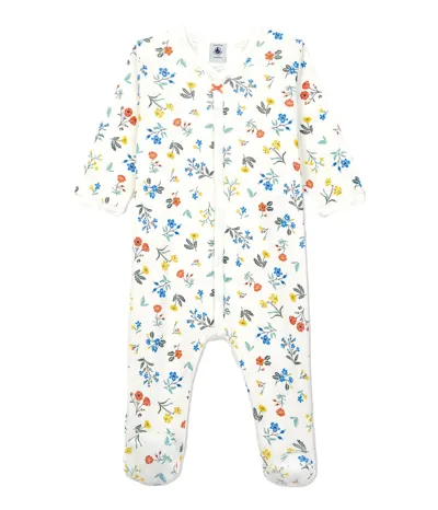 Petit Bateau Babies' Floral Print Onesie In Bianco