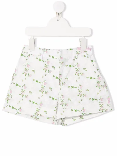 Philosophy Kids' Shorts With Floral Print And Embroidery In Bianco