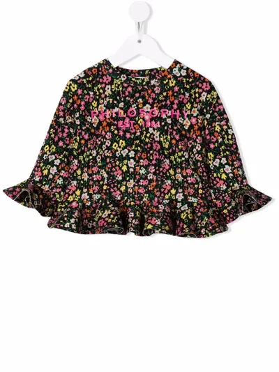 Philosophy Kids' Floral Patterned Blouse With Ruffles In Fantasia