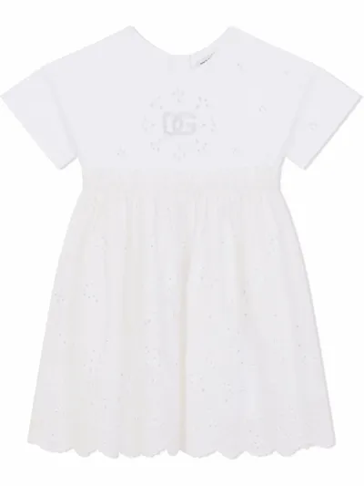 Dolce & Gabbana Kids' Dress With Embroidery In Bianco