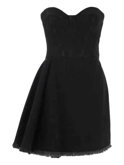 Alexander Mcqueen Sleevless Denim Minidress In Black