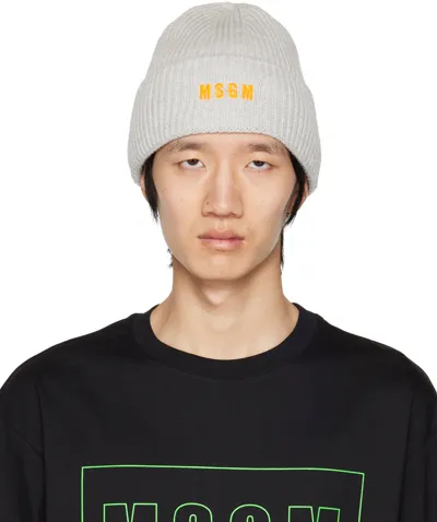 Msgm Embroidered Logo Knitted Beanie In Grey