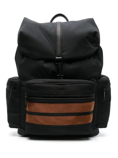 Zegna Black Stripe-trim Backpack