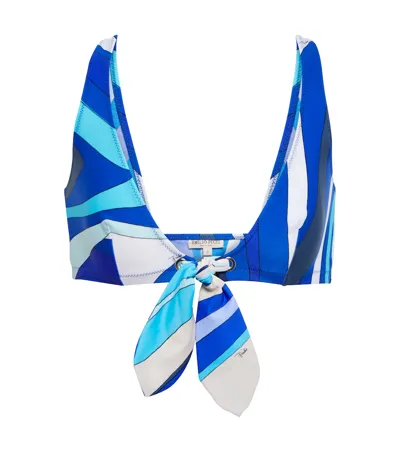 Pucci Printed Bikini Top In Blue