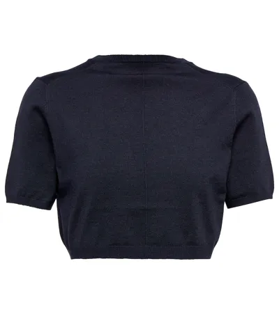 The Row Vic Wool-silk Cropped Top In Dark Navy