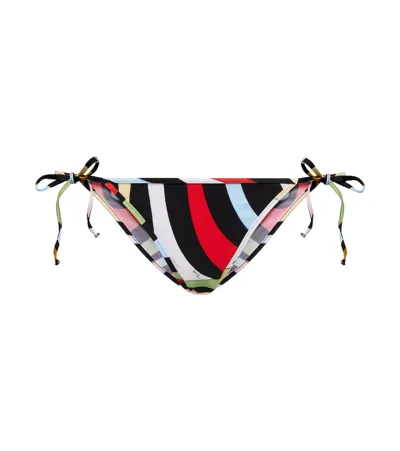 Pucci Printed Bikini Bottoms In Nero/rosso