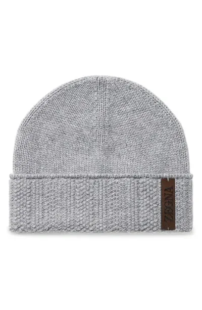 Zegna Logo Patch Cashmere Beanie In Vicuna