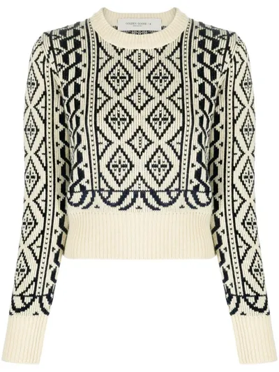 Golden Goose Geometric-pattern Cropped Jumper In Neutrals