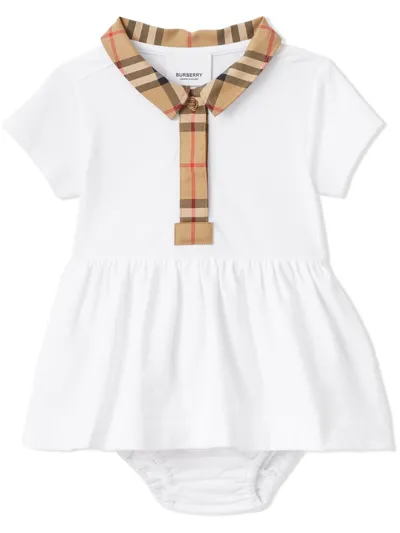 Burberry Babies' Check-print Stretch-cotton Dress With Bloomers 3-18 Months In White