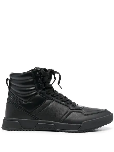 Calvin Klein Panelled Hi-top Sneakers In Black