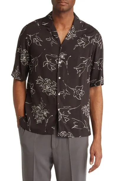 Officine Generale Eren Illustrated Camp Shirt In Black Ecru