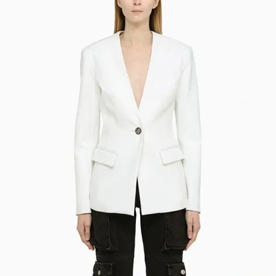 Attico Leather Collarless Blazer In White