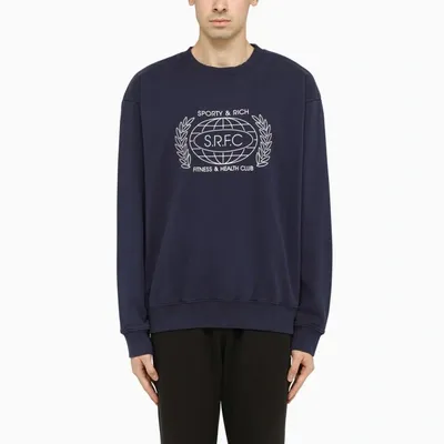 Sporty And Rich Srfc-print Cotton Sweatshirt In Navy