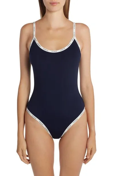 Moncler Logo Trim One-piece Swimsuit In Navy