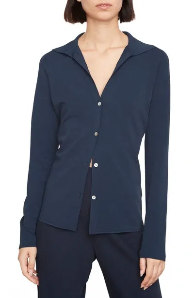 Vince Collared V-neck Cardigan In Blue