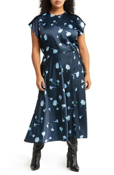 Vince Sea Carnation Floral Satin Midi Dress In Coastal