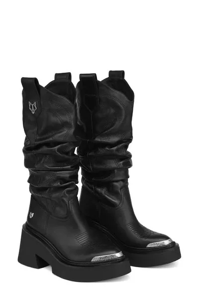 Naked Wolfe Stable Platform Slouchy Cowboy Boot In Schwarz