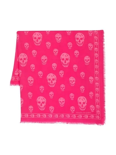 Alexander Mcqueen Biker Skull Wool Scarf In Fuchsia