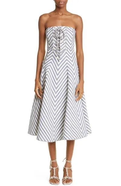 Zimmermann High Tide Laced Midi Dress In Navy Cream Stripe