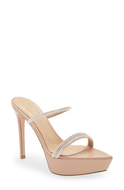 Gianvito Rossi Crystal Embellished Platform Slide Sandal In Peach