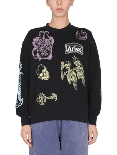 Aries Cybin Crewneck Sweatshirt In Black