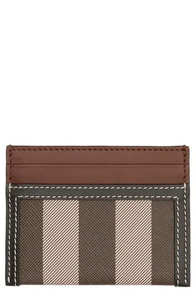 Burberry Sandon Check Leather Card Case In Dark Birch Brown