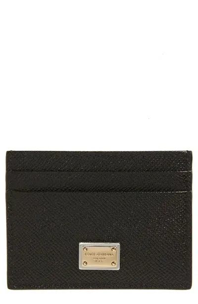 Dolce & Gabbana Calfskin Card Holder With Branded Plate In Black