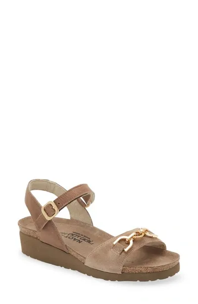 Naot Aubrey Wedge Sandal In Almond Brown Suede/oily Bark